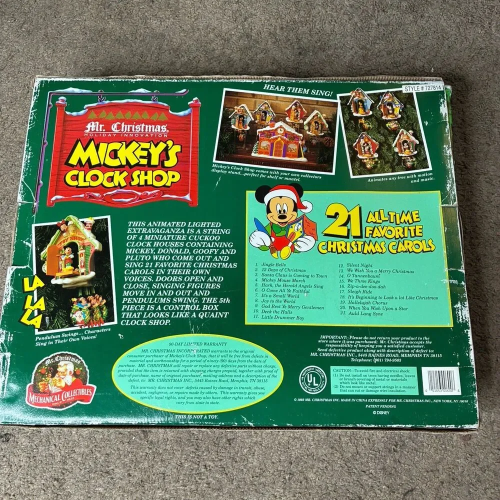 Mr. Christmas 1993 Vintage Mickey's Clock Shop Animated New In Box